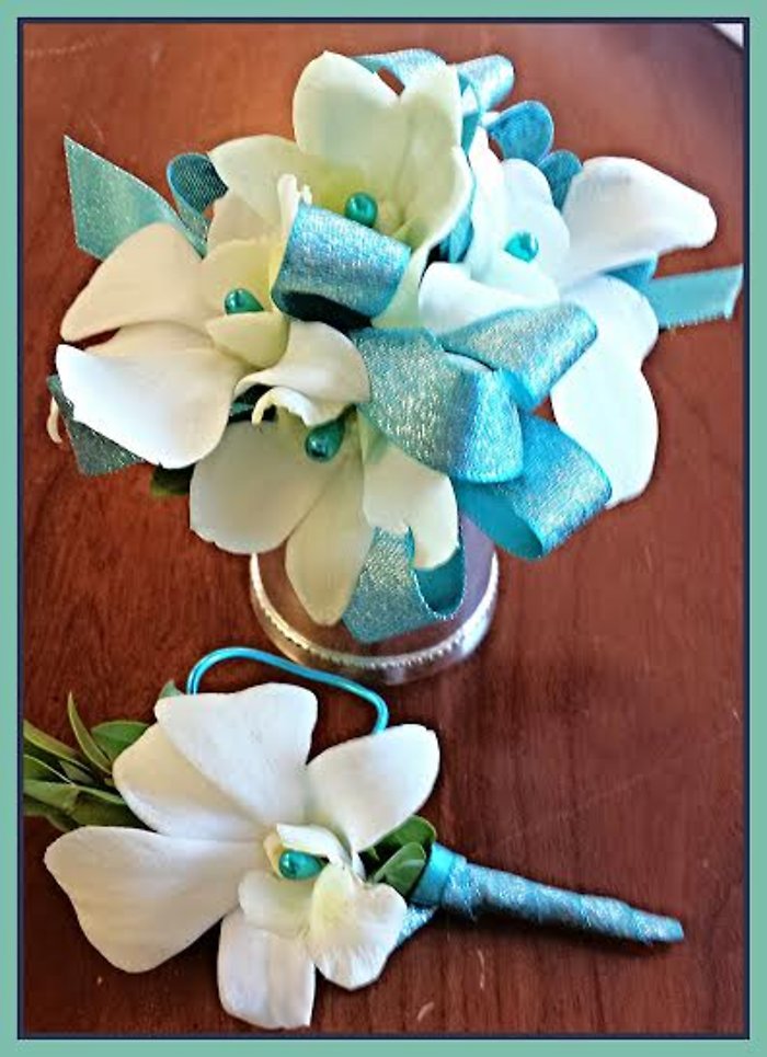 JQP White Orchids and Turquoise