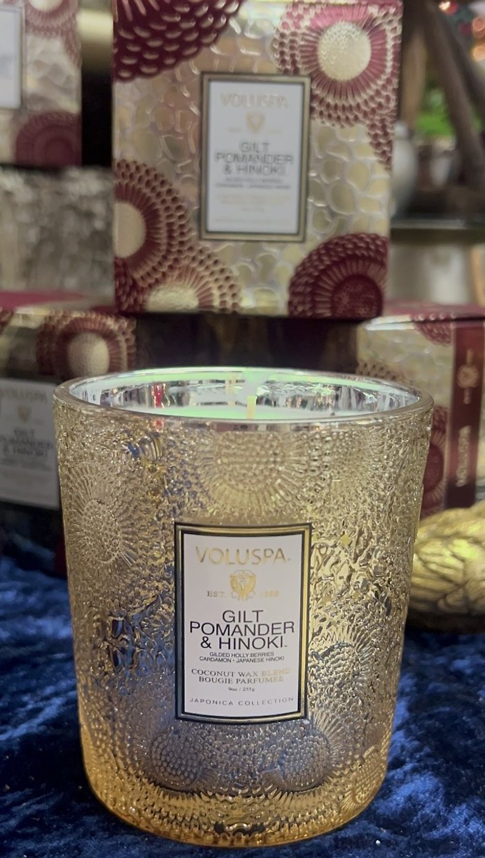 Voluspa 9oz Gilt Pomander & Hinoki Candle