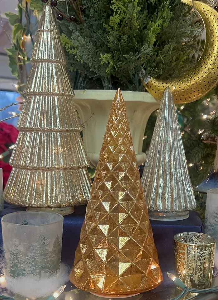 Mixed Metal LED Glass Christmas Trees, Set of 3