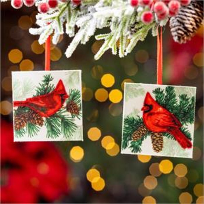 JQ Home for the Holidays Square Cardinal Ornament